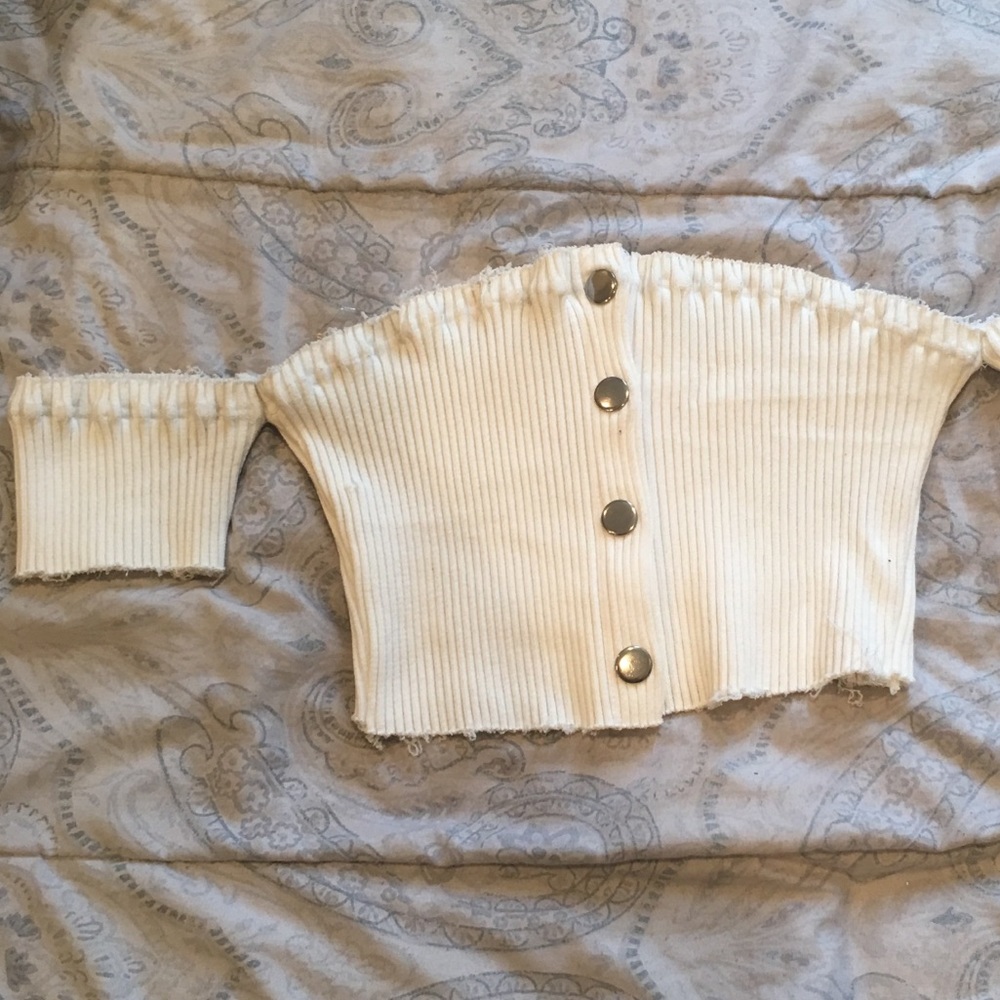 White Buttoned Up Crop Top - Off the Shoulder